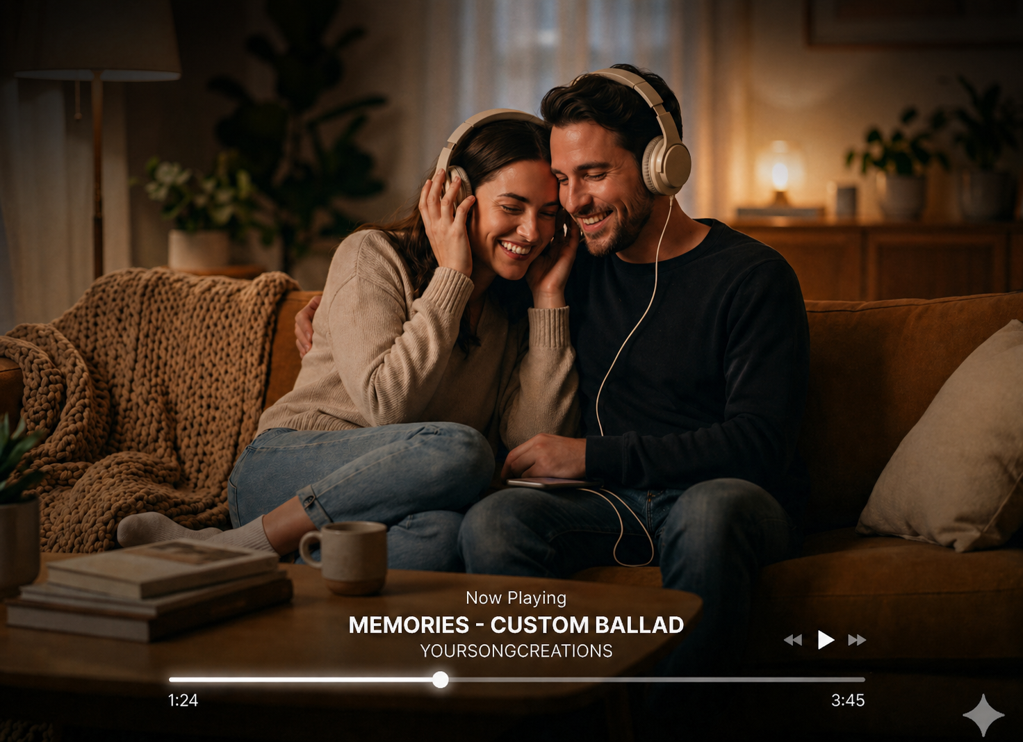 A couple listening together to their custom song